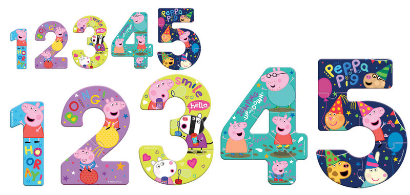 Пъзел 15 Ел. Научи Числата С Пепа Пиг 5 Пъзела С Увеличаващи Се Бройки От 1 До 5