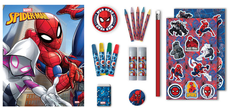 Оцветителен Комплект Куфарче С Дръжка 30 Ел. Моливи Лепила Гуми Пастели Маркери Стикери И Т.Н. Спайдермен 37Х29Х3