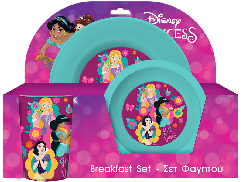 Disney Princesses Julia Étkezőkészlet pohár 10,5x6,5 280 ml, nagy tányér 21,5 cm és kis tányér 17 cm, BPA mentes
