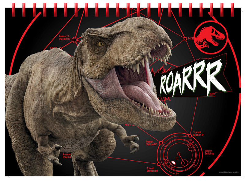 Set de colorat cu mâner, cu șabloane, autocolante, cu album, bloc spiralat A4 și multe markere, pasteluri, acuarele, pensule etc. Jurassic World 54x47x3
