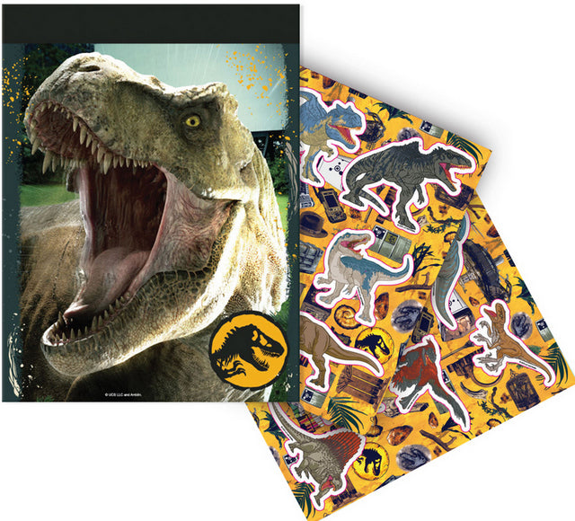 Set de colorat cu mâner, cu șabloane, autocolante, cu album, bloc spiralat A4 și multe markere, pasteluri, acuarele, pensule etc. Jurassic World 54x47x3