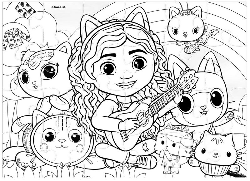 Пъзел 4 В 112Ел. 15 Ел. 20Ел. 24Ел. Къщата За Кукли На Габи 28Х28Х5 Размер На Пъзела 29Х21 Големи Части С Възможност За Оцветявание На Гърба