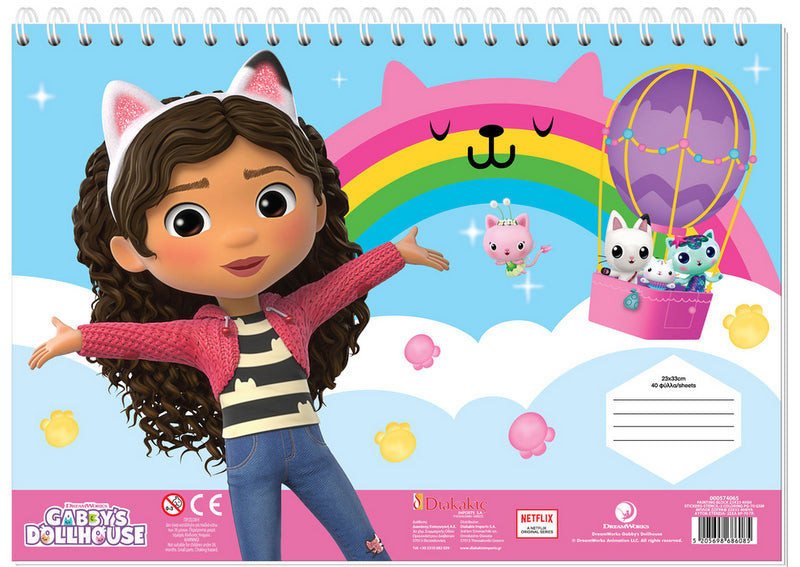 Рисувателен Блок А4 Със Спирала С Шаблони С ЛинияСтикери И Оцветителни Страници 40 Стр. 33Х23 Къщата За Кукли На Габи Два Вида