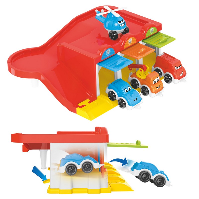 Set de construcție secție de poliție cu parcare, 99 de piese electrice, 4 modele cu șină 37x28x19