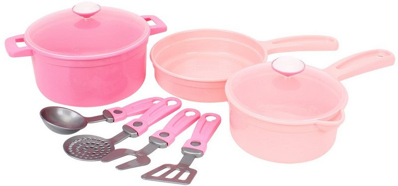 Set de bucătărie roz 32x20x10 cu oale și tigăi