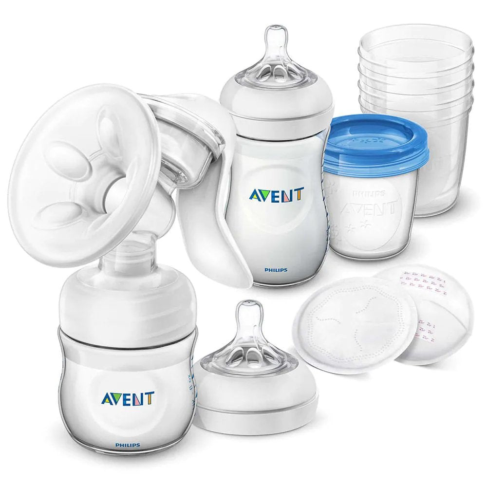Set de alăptare cu pompă+biberon Natural (125 ml + 260 ml) + fiolă (10 buc.) Philips Avent