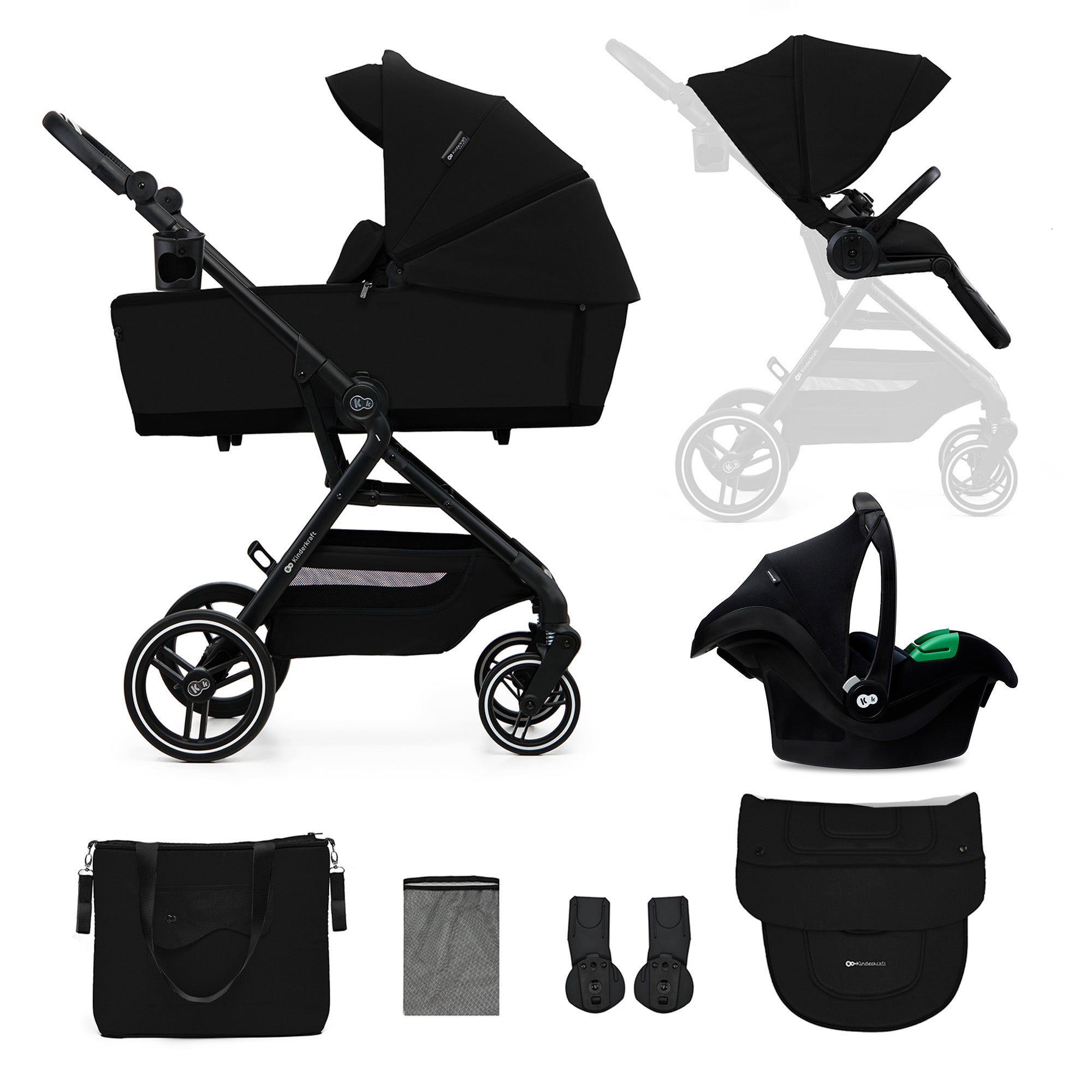 Yoxi Бебешка Количка 3в1 Pure Black Kinderkraft