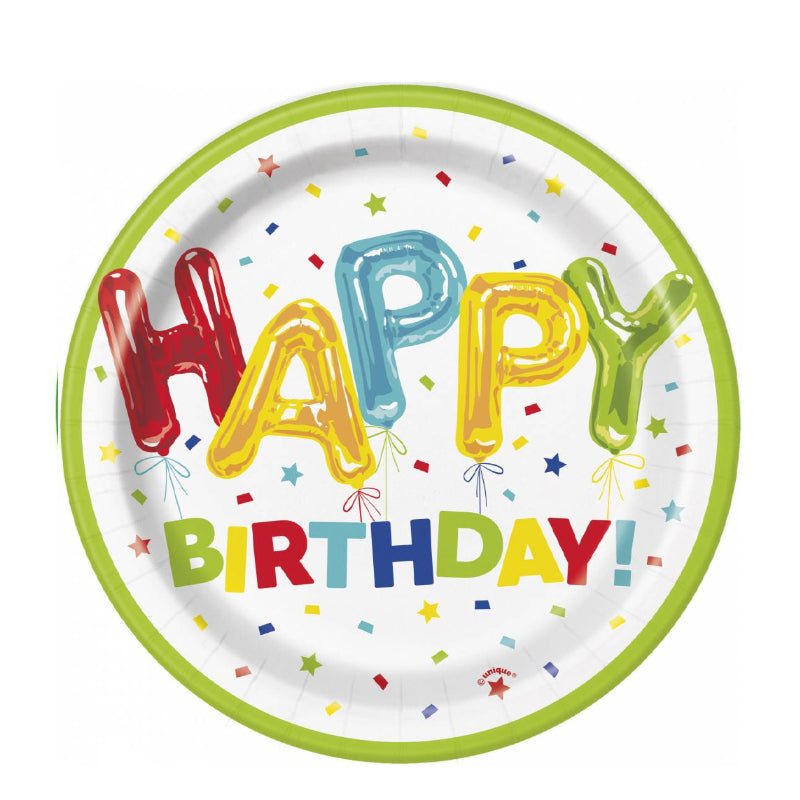 Хартиени Чинийки 8бр. Happy Birthday 18см. Unique