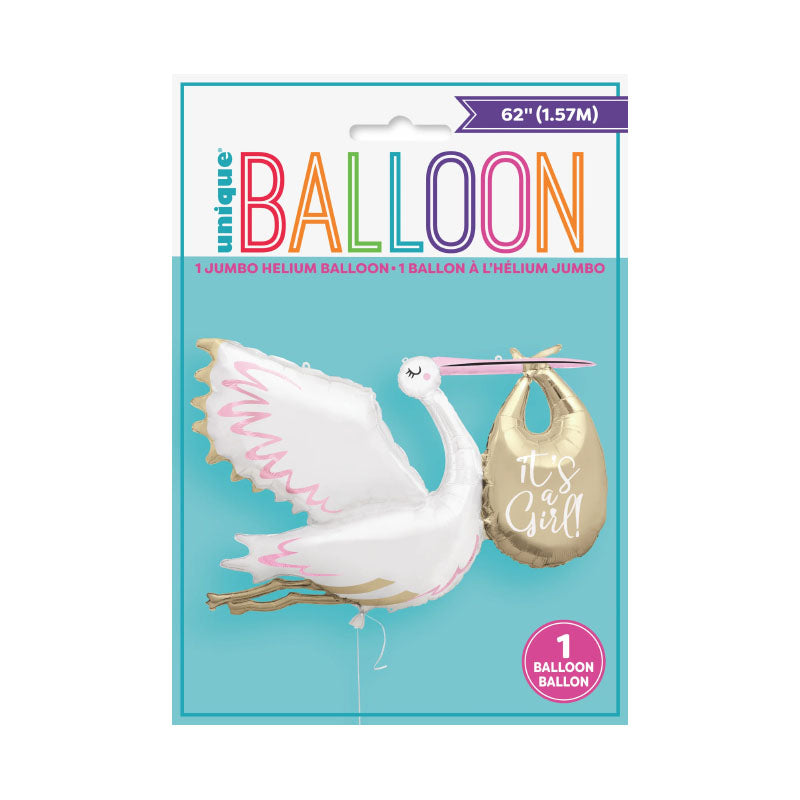 Balon folie Barză roz „It`SA Girl“ 157cm.