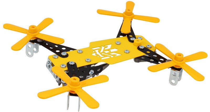 Constructor metalic 31 x 25 x 5 cu șuruburi, piulițe și unelte pentru fabricarea unui robot și a unei drone, 570 de piese, cu asistență pe Youtube