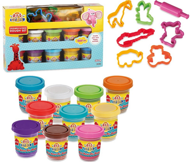 К-Т Пластелин Цветен Микс 10 Цвята 560 Гр.6 Бр. Матрици28Х7Х18