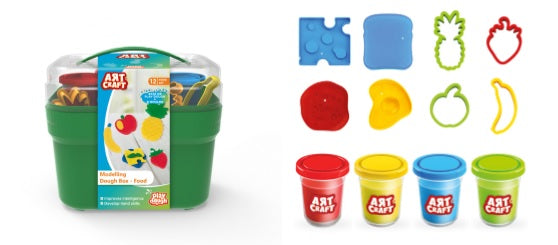 Plastilina K-T pentru alimente în găleată, 4 culori, 226 gr., 8 buc., matrițe pentru alimente, 15x12x15