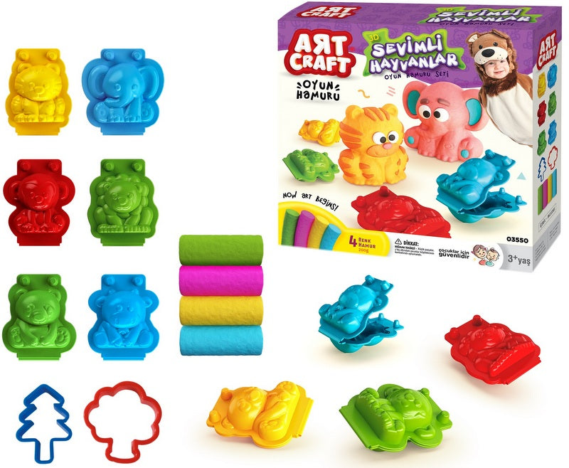 Plastilină K-T cu matrici 3D, animale drăguțe, 4x50 gr, cu 8 matrici, 22x6x22