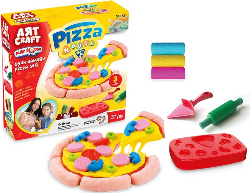Plastilină Pizza K-T 3x50 gr cu 2 unelte și matriță mare 16x5x16