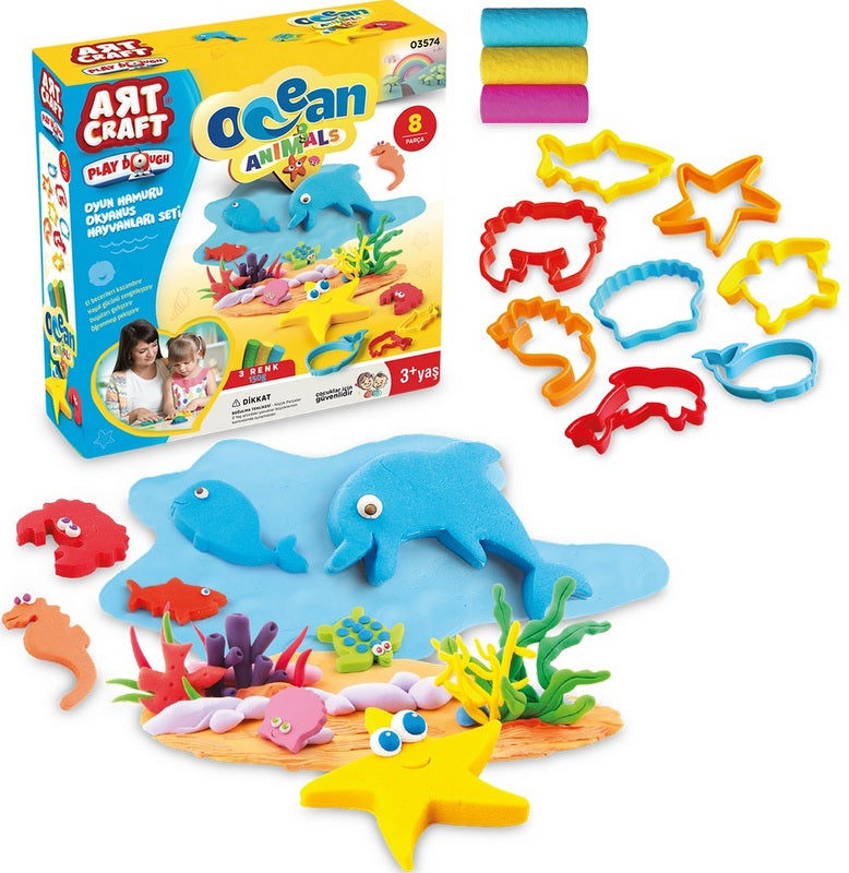 Kit plastilină animale marine 3x50 gr cu 8 matrițe 16x5x16