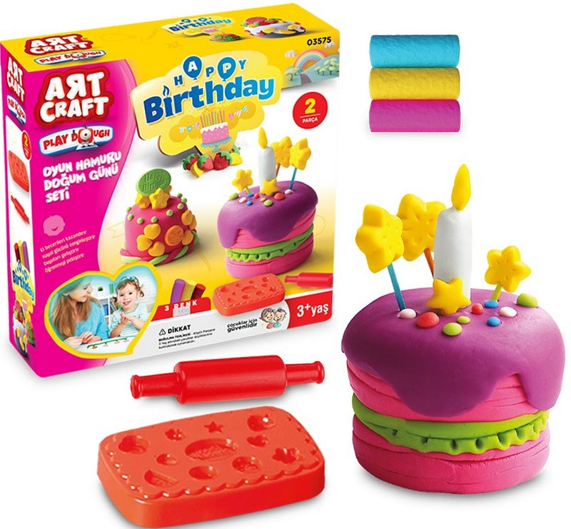 Plastilina K-T pentru ziua de naștere 3x50 gr cu 1 unealtă și matriță mare 16x5x16