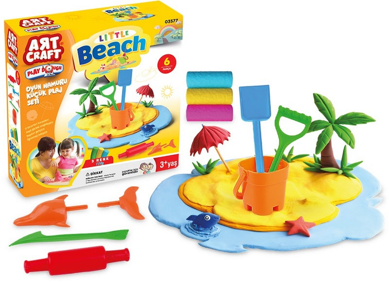 Kit de plajă pentru plastilină, 3x50 gr, cu 7 aditivi, 16x5x16