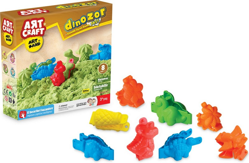 Nisip cinetic cu dinozauri 500g, 8 buc., matrici 3D 22x6x22