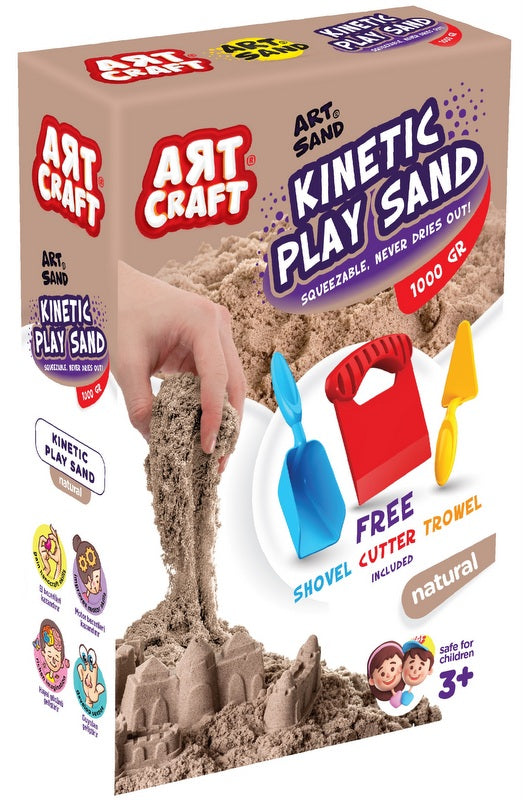 1000 Гр Кинетичен Пясък Натурален С 3 Инструмента 12Х5Х21