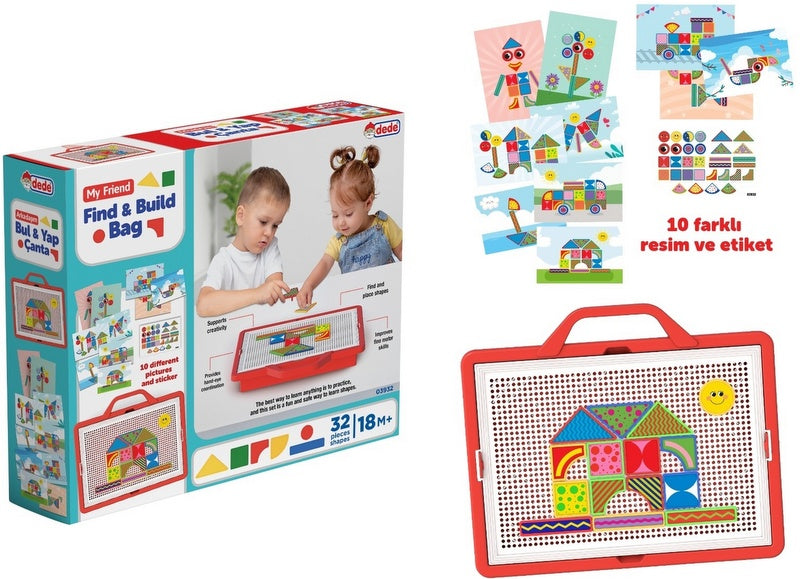 Mozaic pentru prieteni - Învață forme cu 10 desene și autocolante într-o valiză cu mâner 39x30x8