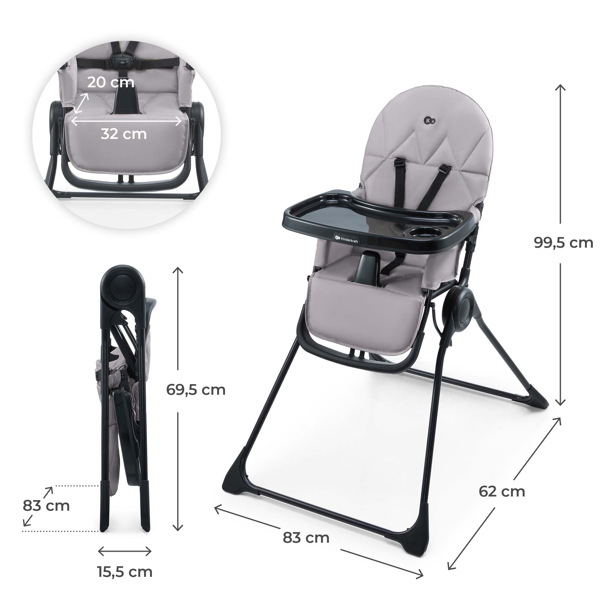 Binci Столче За Хранене Grey Kinderkraft