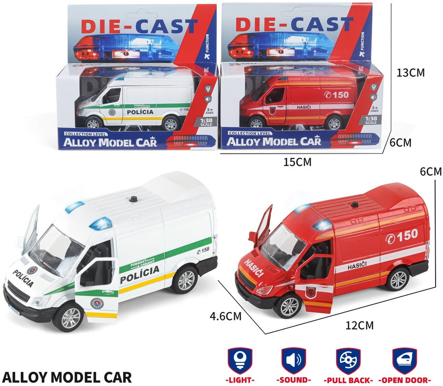 Метален Микробус Полиция И Пожарна Светлина И Звук 13х6х15 Мащаб 1:38 Julia