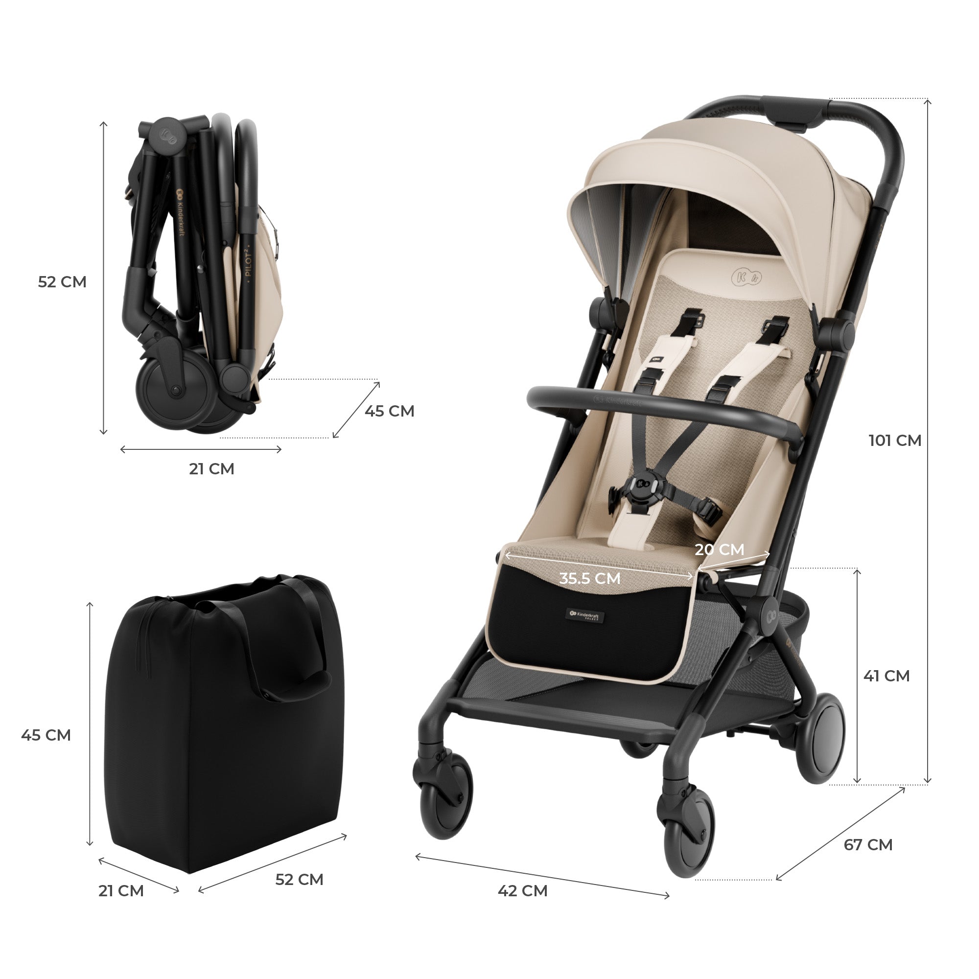 Pilot 2 Бебешка Количка Soft Beige Kinderkraft
