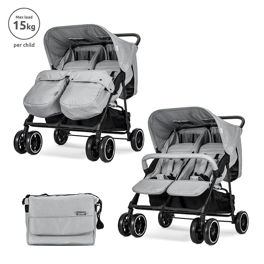 Ikervariáció Twin Grey ikerkocsi + táska Lorelli Classic