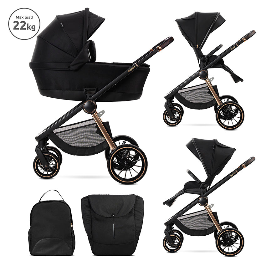 Д.количка Bianca Black 2 В 1 До 22кг + Адаптори Lorelli Premium