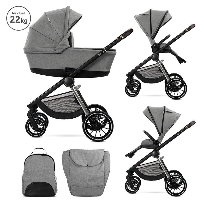 Cărucior E.Stroller Bianca Gri 2 în 1 Până la 22 + Adaptoare
