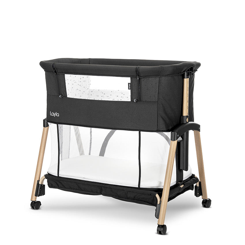 Мини Кошара Layla 2в1 Black Wooden Effect С Падаща Lorelli Premium