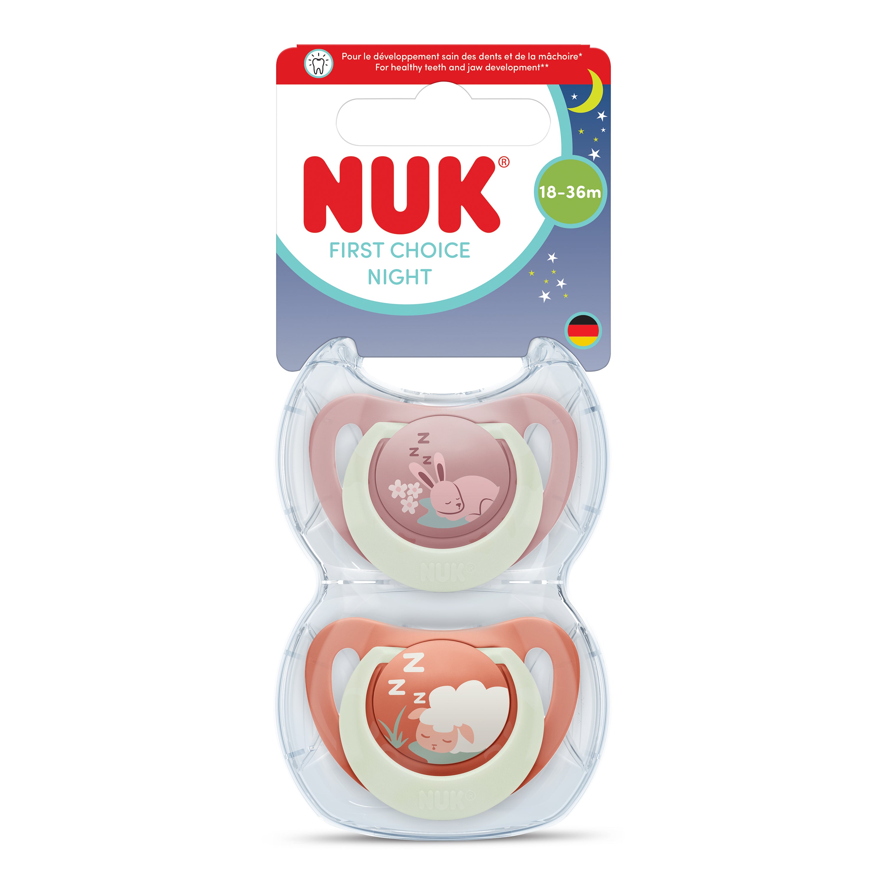 First Choice Биберон Залъгалка, Силикон, 18+ Мес., 2 Бр., Night, Заек Овца Nuk