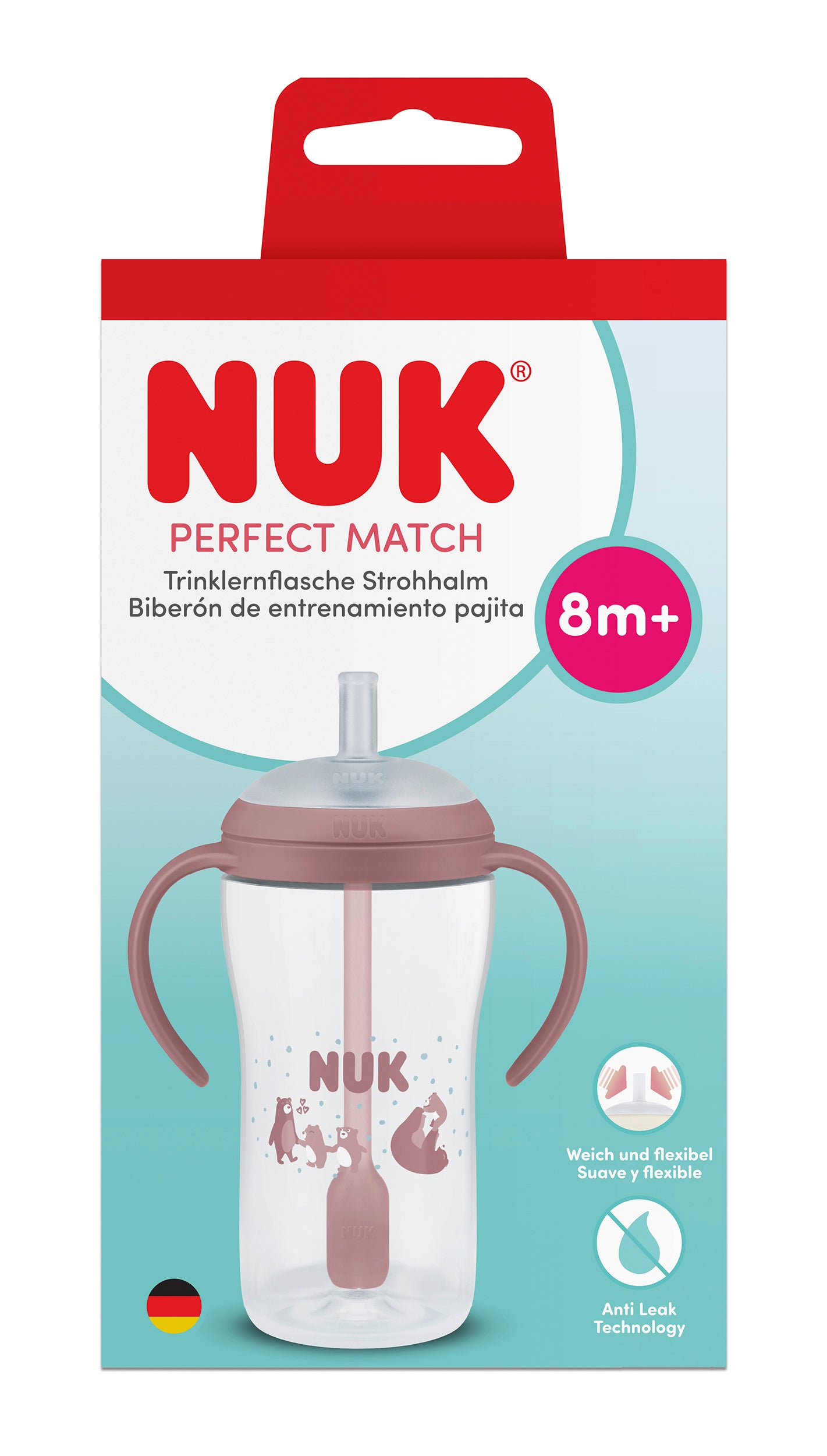 Perfect Match Шише Със Сламка, 260 Мл., 8+мес, Мечка Nuk