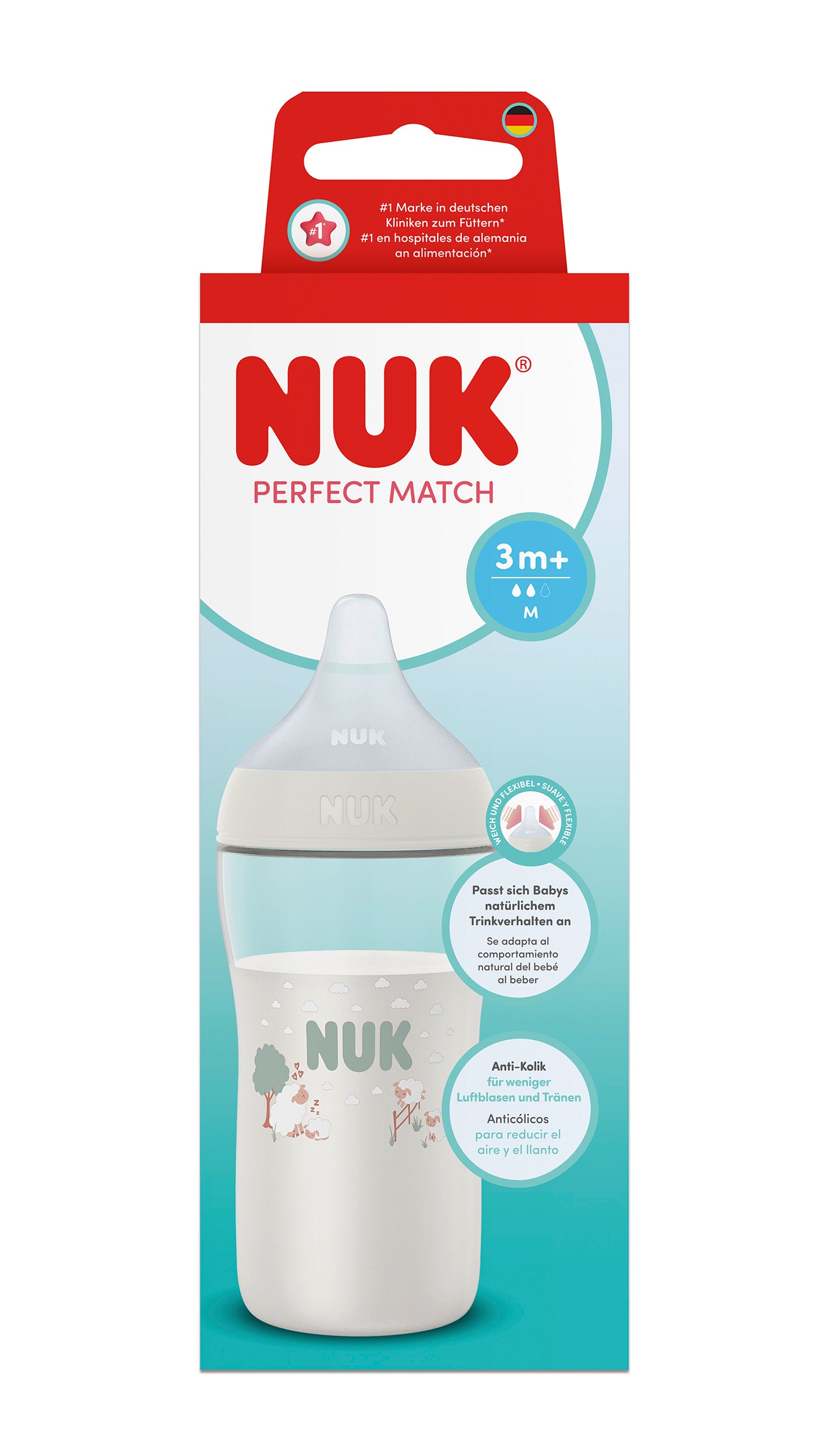 Perfect Match Шише Рр 260мл. Със Силиконов Биберон За Хранене M, 3+ Мес., Овца Nuk
