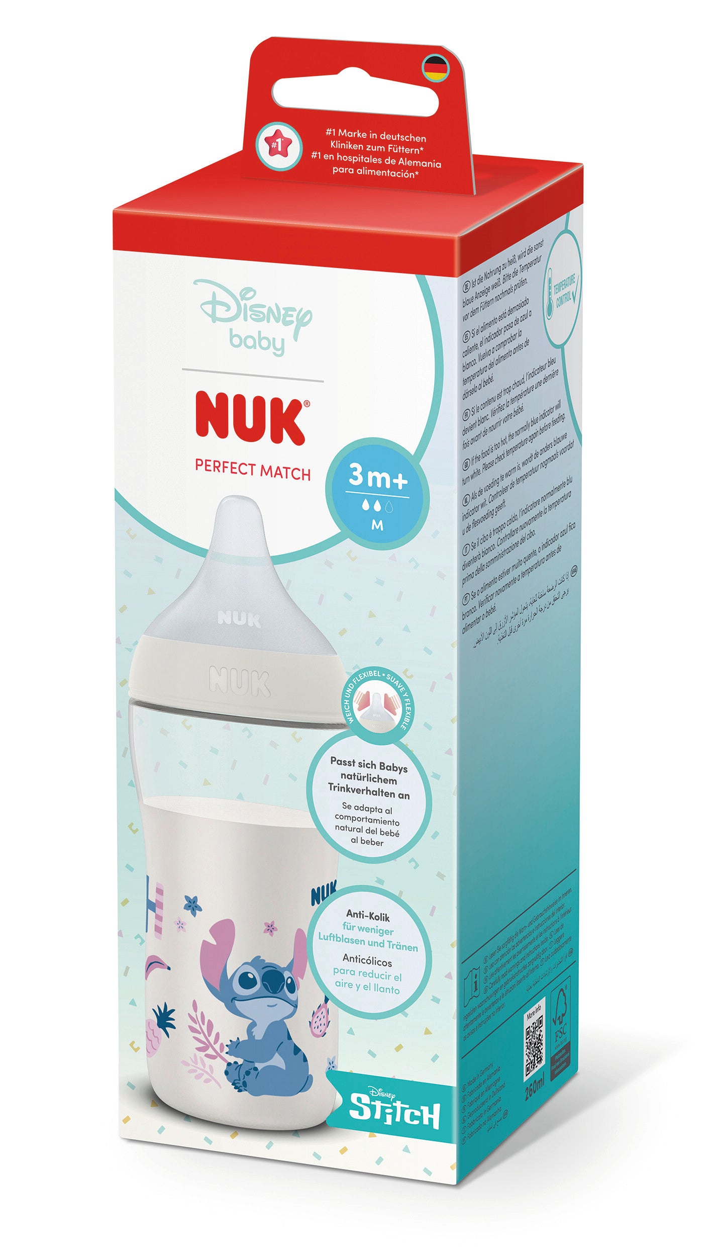 Perfect Match Шише Рр 260мл. Със Силиконов Биберон За Хранене M, 3+ Мес., Stitch Nuk
