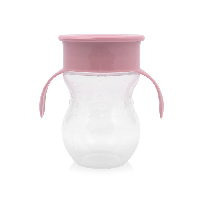 Чаша Неразливаща 360 Градуса Розова 270ml С Дръжки Baby Care