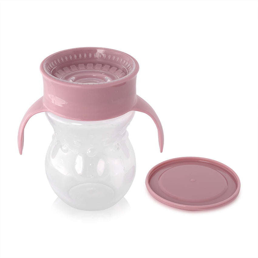 Чаша Неразливаща 360 Градуса Розова 270ml С Дръжки Baby Care