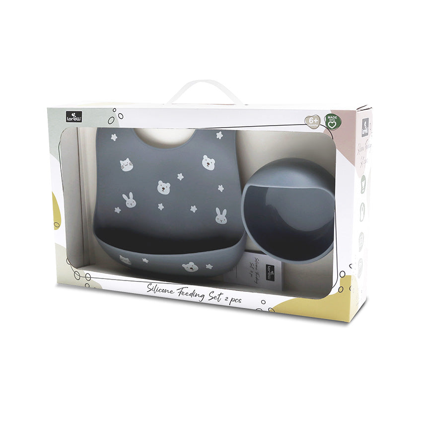 Set de hrănire din silicon, 2 piese, gri