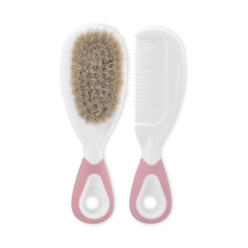Гребен И Четка С Естествен Косъм Blush Pink Baby Care
