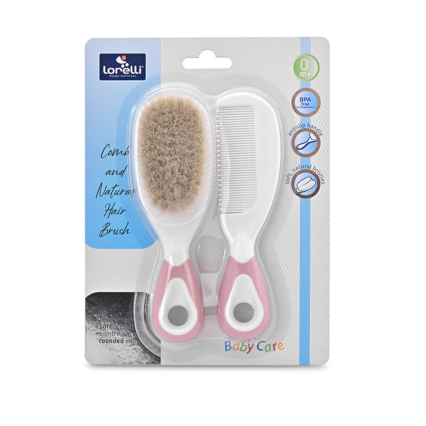 Гребен И Четка С Естествен Косъм Blush Pink Baby Care