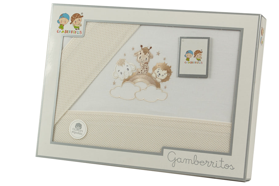 Gamberritos Комплект Летни Чаршафи, 3 Части За Легло 60Х120См. Животни, Бежово