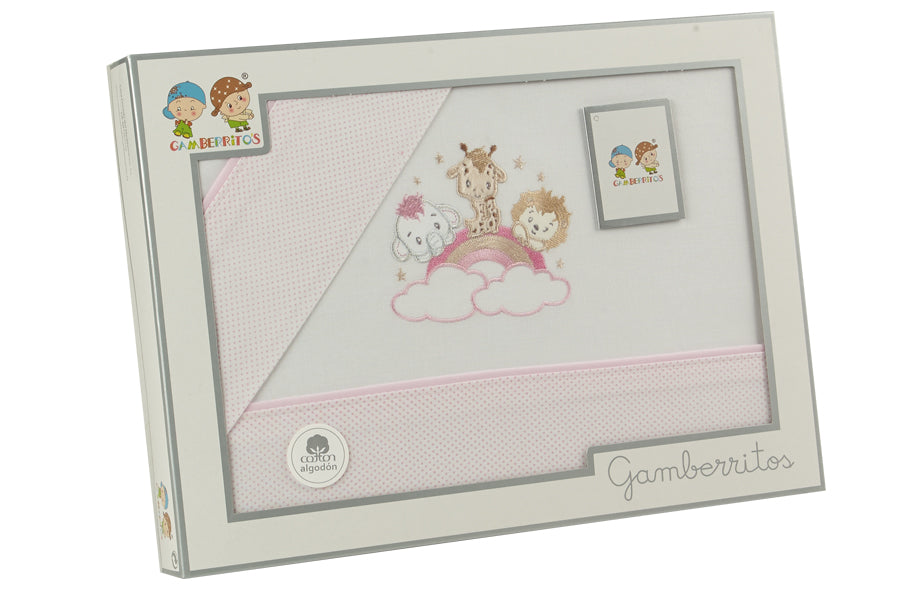 Gamberritos Комплект Летни Чаршафи, 3 Части За Легло 60Х120См. Животни, Розово