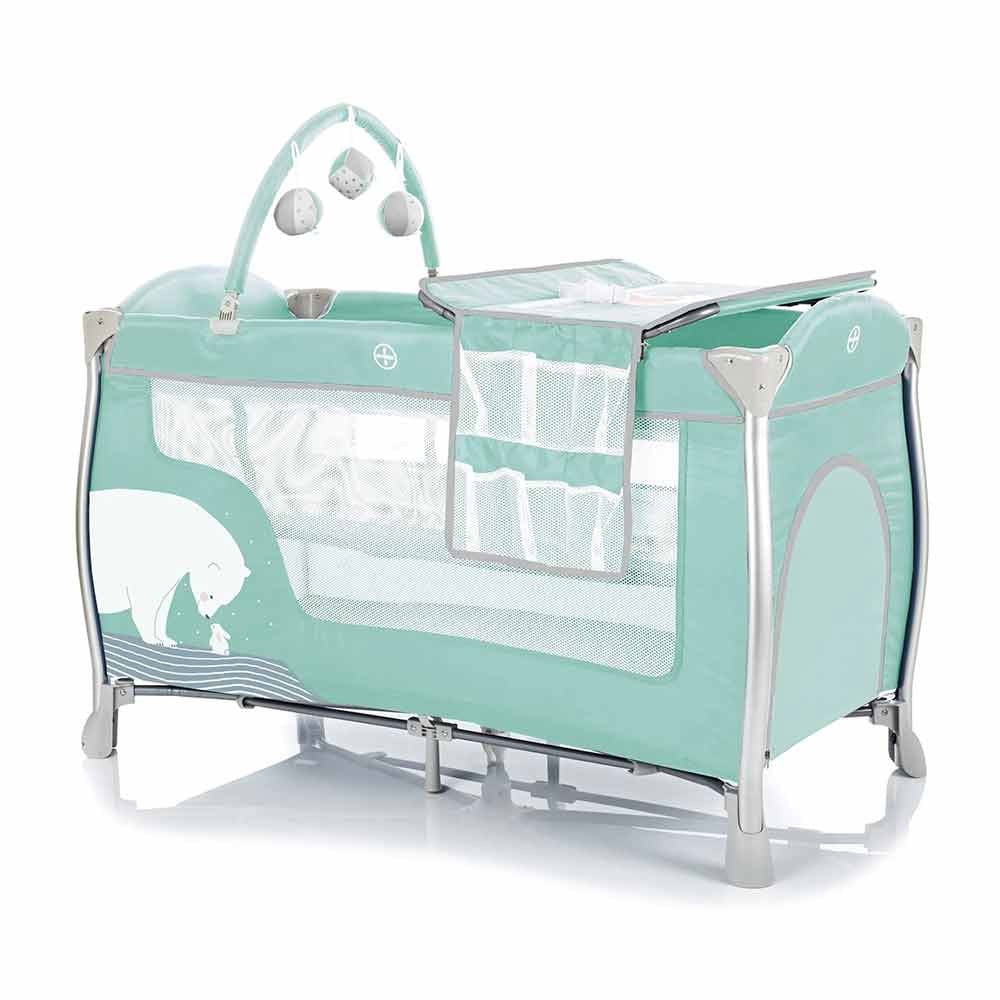 Fillikid Travel Cot Mailand Сгъваема Кошара - 2 Нива 60/120 См - Polar Bear Mint --- BebeMama