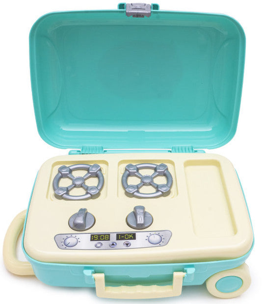 Valiză cu ustensile de bucătărie, set de picnic cu mâner detașabil pe roți 35x25x15