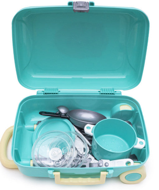 Valiză cu ustensile de bucătărie, set de picnic cu mâner detașabil pe roți 35x25x15