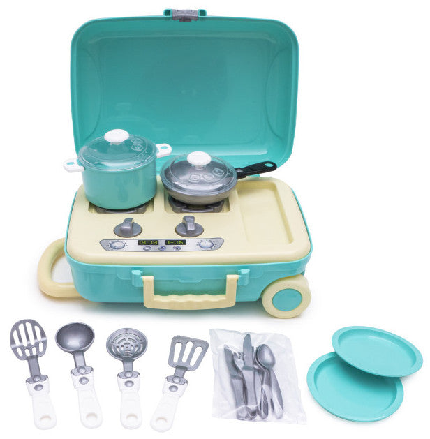 Valiză cu ustensile de bucătărie, set de picnic cu mâner detașabil pe roți 35x25x15