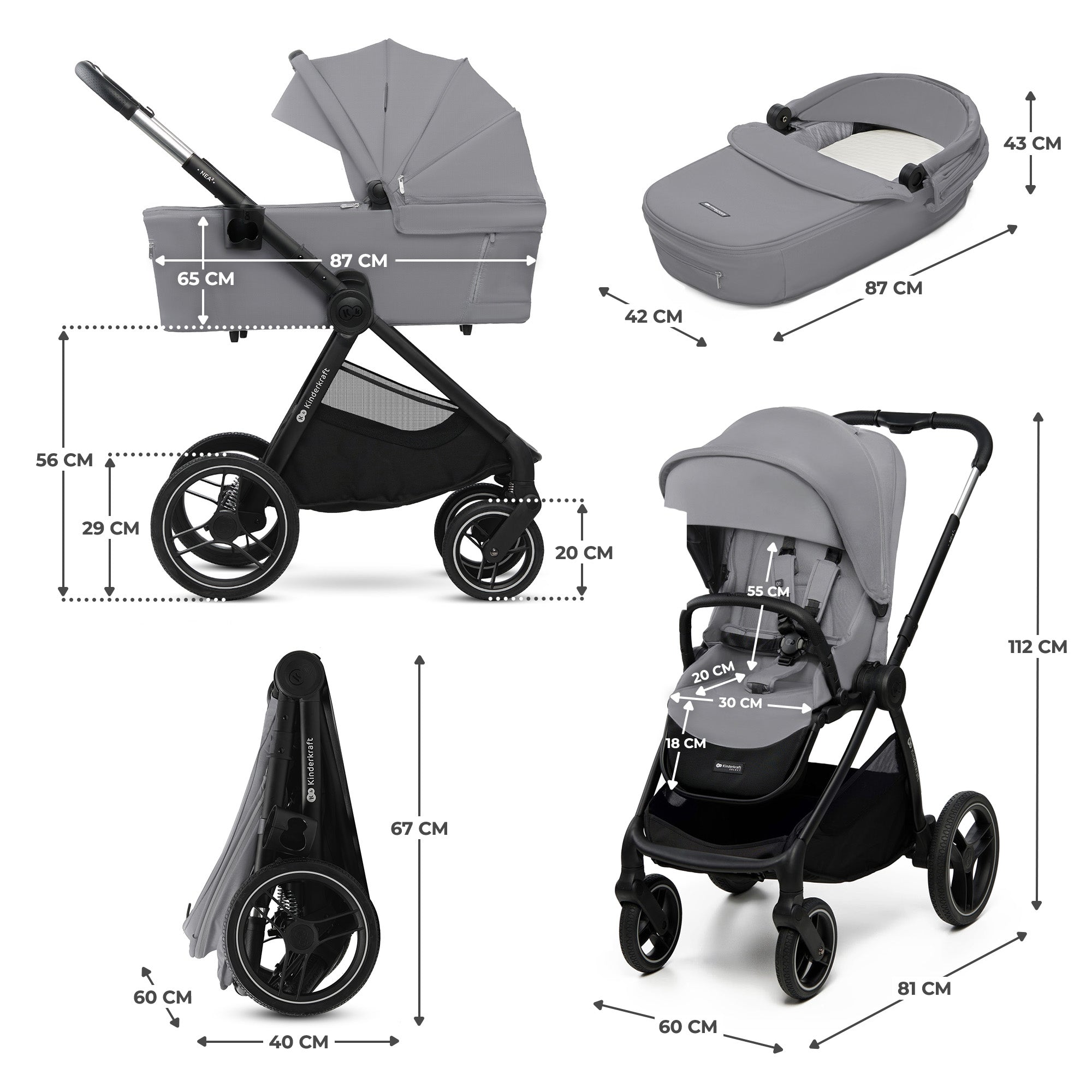 Kinderkraft Бебешка Количка 2В1 Nea 2.0 Platinium Grey