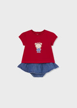 1831 Комплект С Пола Деним Червен 4-6 --- BebeMama