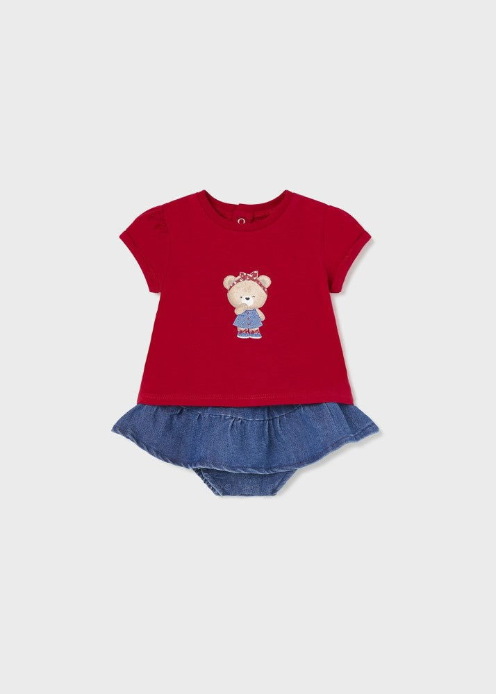 1831 Комплект С Пола Деним Червен 6-9 --- BebeMama