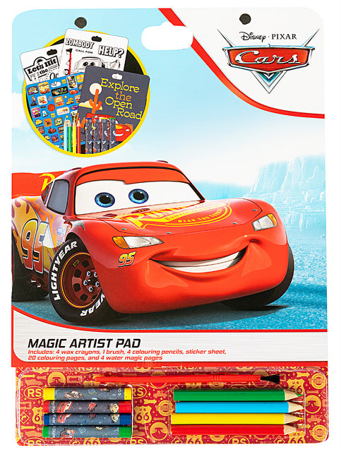 Комплект За Вълшебно Рисуване Колите С 20 Листа За Оцветяване, 4 Листа За Рисуване С Вода, 4 Пастела, 4 Молива За Оцветяване,Стикери И Четка А4